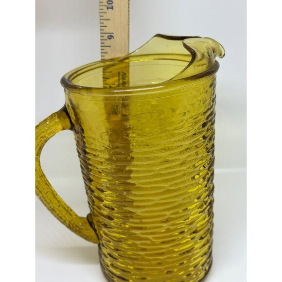 VTG Anchor Hocking Soreno Amber Glass Pitcher – Honey Amber 9"x7.5" Pressed 80s - Picture 7 of 8